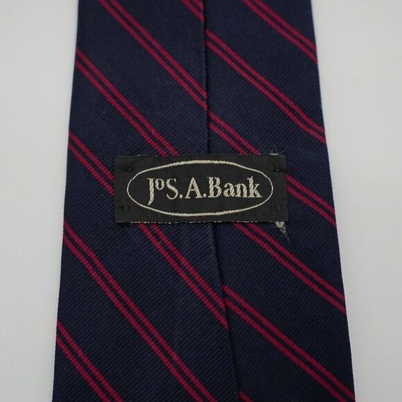 Jos A Bank Blue Red Striped Woven Short Wide Silk Tie - Picture 3 of 6